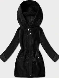 Čierna vlnená bunda z alpaky s kapucňou (W214#)
