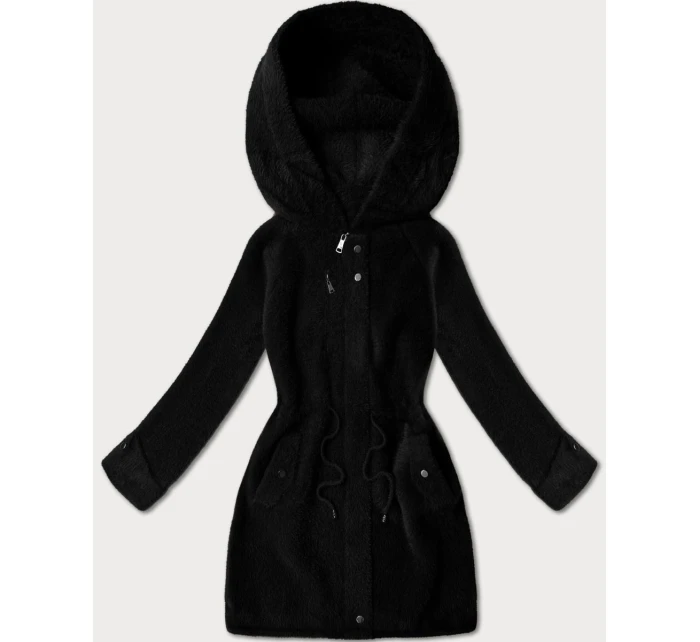 Černá vlněná bunda typu alpaka s kapucí model 21482427 - MHM