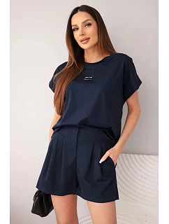 Dámský komplet z model 22147954 s halenkou a šortkami se záhyby námořnická modrá - K-Fashion