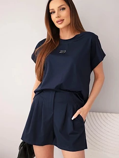 Dámský komplet z model 22147954 s halenkou a šortkami se záhyby námořnická modrá - K-Fashion