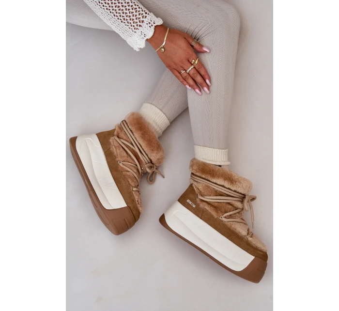 Skórzane Śniegowce Damskie Na Grubej Podeszwie Z Futerkiem Big Star OO274A207 Brązowe Skórzane Śniegowce Damskie Na Grubej Podeszwie Z Futerkiem Big Star OO274A207 Brązowe