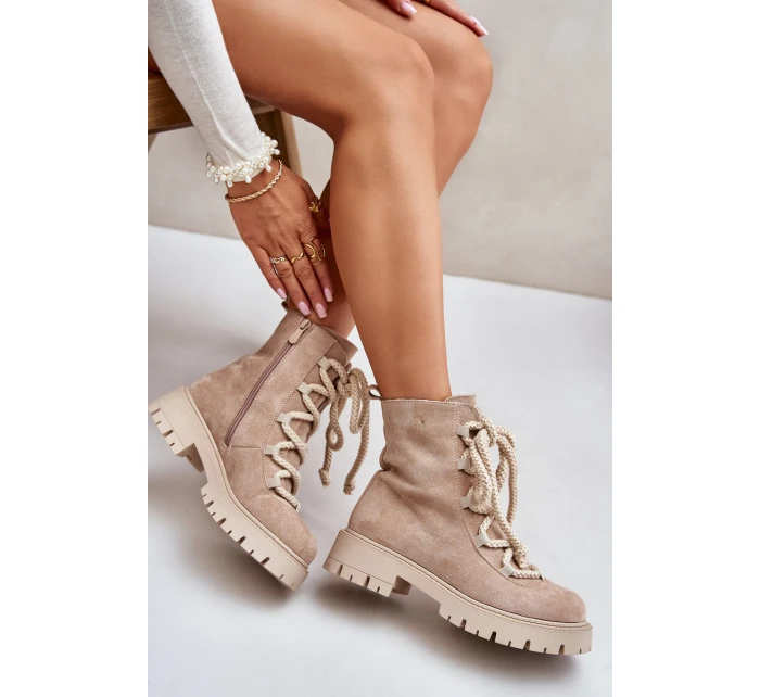 Ocieplane Botki Z Eko Zamszu Na Zamek Jasnobeżowe Caellita Ocieplane Botki Z Eko Zamszu Na Zamek Jasnobeżowe Caellita