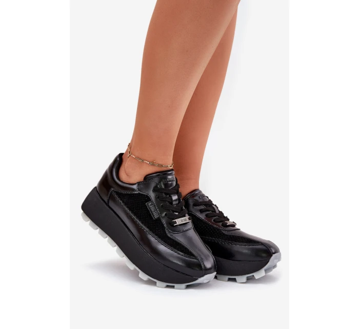 Skórzane Damskie Sneakersy Na Platformie Big Star RR274873 HI-POLY SYSTEM Czarne
