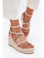 Sandały Damskie Na Koturnie Ze Zdobieniem Na Paskach Beżowe Lunara Sandały Damskie Na Koturnie Ze Zdobieniem Na Paskach Beżowe Lunara