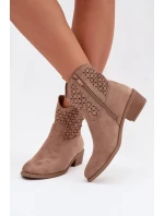 Dámské perforované kotníkové boty na podpatku Béžové model 22009787 - Boto