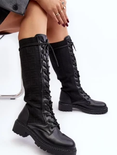 Dámské šněrovací kozačky s elastickým svrškem černá Virxinia