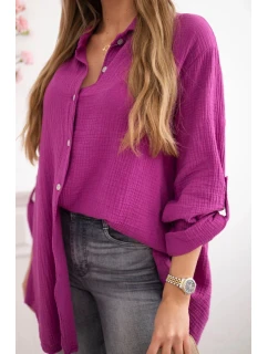 Plus veľkosť bavlnené mušelínové tričko tmavo fialové