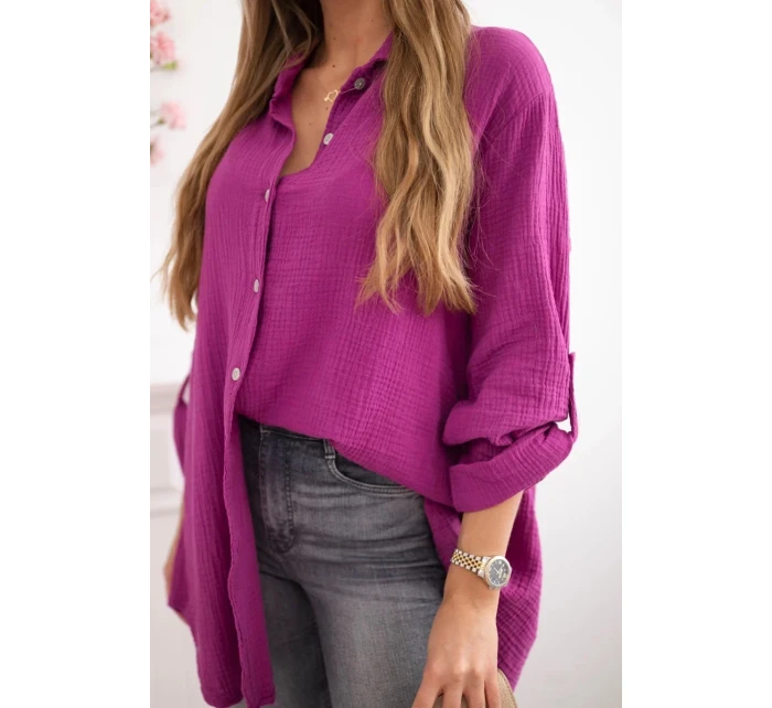 Plus veľkosť bavlnené mušelínové tričko tmavo fialové