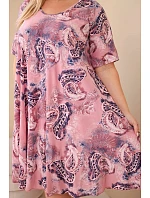 Dámske plus veľkosť viskózové šaty s krátkymi rukávmi a vzorom Paisley Pink