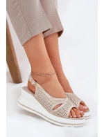 Dámské Kožené Sandály Na Klínu model 21695789 Zlaté - S.Barski