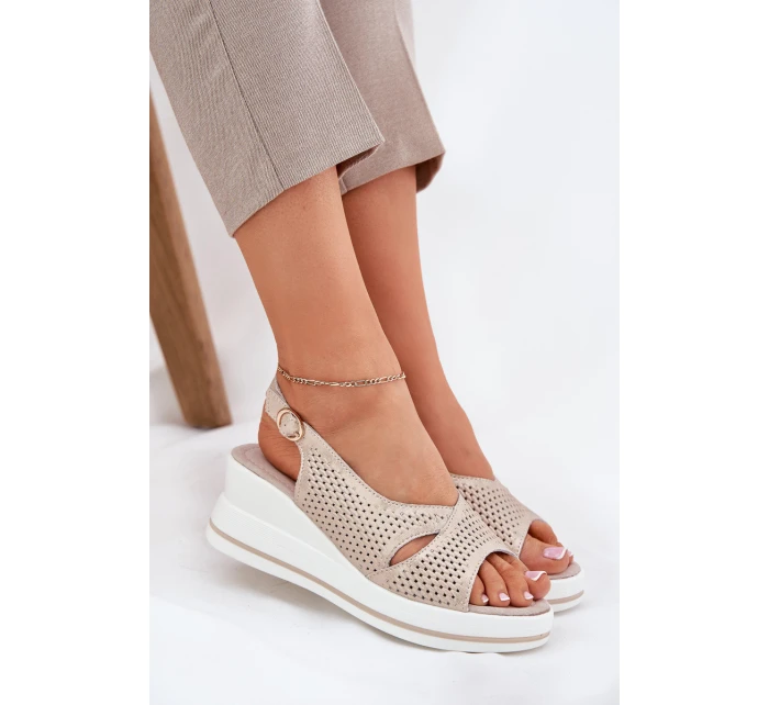 Dámské Kožené Sandály Na Klínu model 21695789 Zlaté - S.Barski