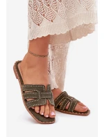 Zdobione Klapki Na Płaskim Obcasie Zielone Anniles