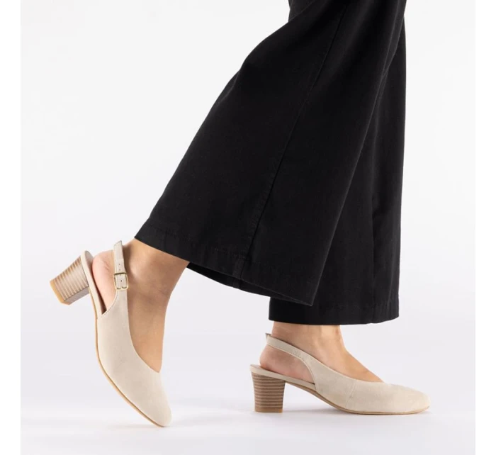 Béžové kožené lodičky s otvorenou špičkou Rieker 44651-60