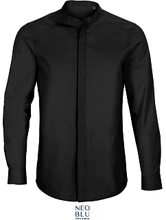 NEOBLU Bart Men Popelínová košeľa s dlhým rukávom a mao golierom 24.3792 deep black