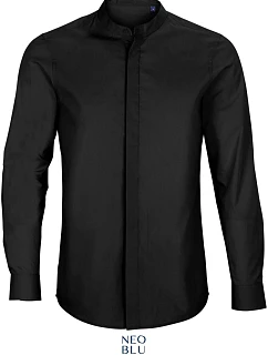 NEOBLU Bart Men Popelínová košeľa s dlhým rukávom a mao golierom 24.3792 deep black