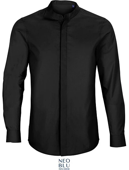 NEOBLU Bart Men Popelínová košeľa s dlhým rukávom a mao golierom 24.3792 deep black NEOBLU Bart Men Popelínová košeľa s dlhým rukávom a mao golierom 24.3792 deep black