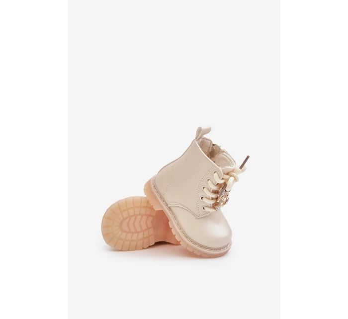 Zateplené dětské boty s medvídkem na zip béžové model 21678623 - Boto