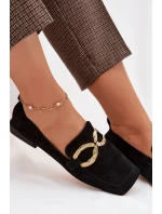 Dámské mokasíny z přírodního semiše zlatý detail D&A model 22031903 Černé - S.Barski