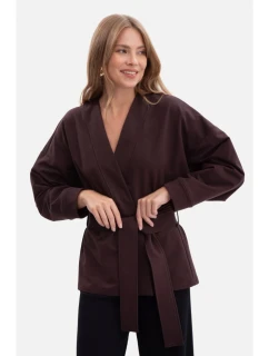 B297 Pletená bunda bez goliera s otvorenou prednou časťou - tmavá čokoláda