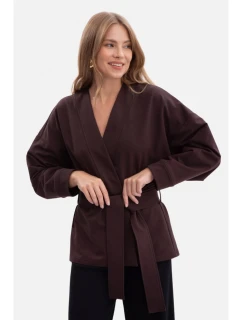 B297 Pletená bunda bez goliera s otvorenou prednou časťou - tmavá čokoláda