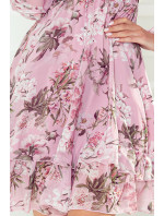 Šifónové šaty so zaväzovaním za krk Numoco MONICA - ružové s kvetmi