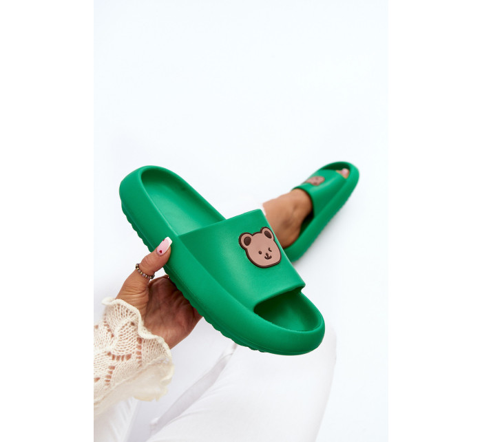 Ľahké dámske penové papuče s medvedíkom, zelené Lia