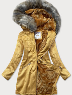 Dámská zimní bunda s kapucí hořčicová model 18153572 - Libland