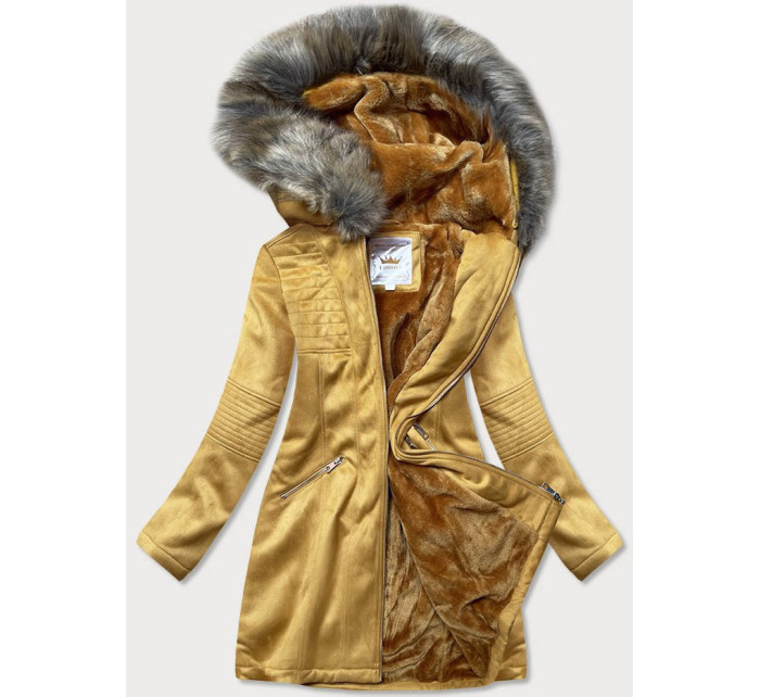 Dámská zimní bunda s kapucí hořčicová model 18153572 - Libland