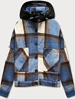Modrá kockovaná krátka košeľová bunda (AG3-1839)