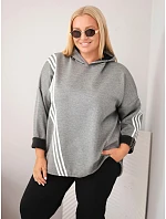 Dámska mikina Plus Size z viskózy s kapucňou a ozdobnými pásikmi, tmavošedá Dámska mikina Plus Size z viskózy s kapucňou a ozdobnými pásikmi, tmavošedá
