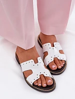 Zazoo 40326 Lakierowane Damskie Klapki Z Ozdobnymi Wycięciami Białe