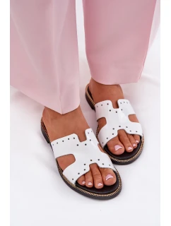 Zazoo 40326 Lakierowane Damskie Klapki Z Ozdobnymi Wycięciami Białe