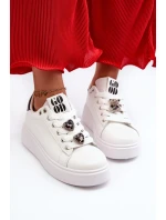 Dámske tenisky na platforme so srdiečkami, biele Azamia