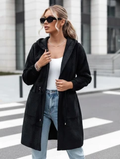 Dámsky dlhý kabát s kapucňou MELBY čierny FashionStreet NY0671