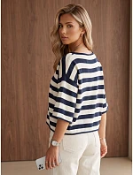 Dámský oversize svetr s pruhy v tmavě modré a bílé barvě FashionStreet MY2608 Dámský oversize svetr s pruhy v tmavě modré a bílé barvě FashionStreet MY2608