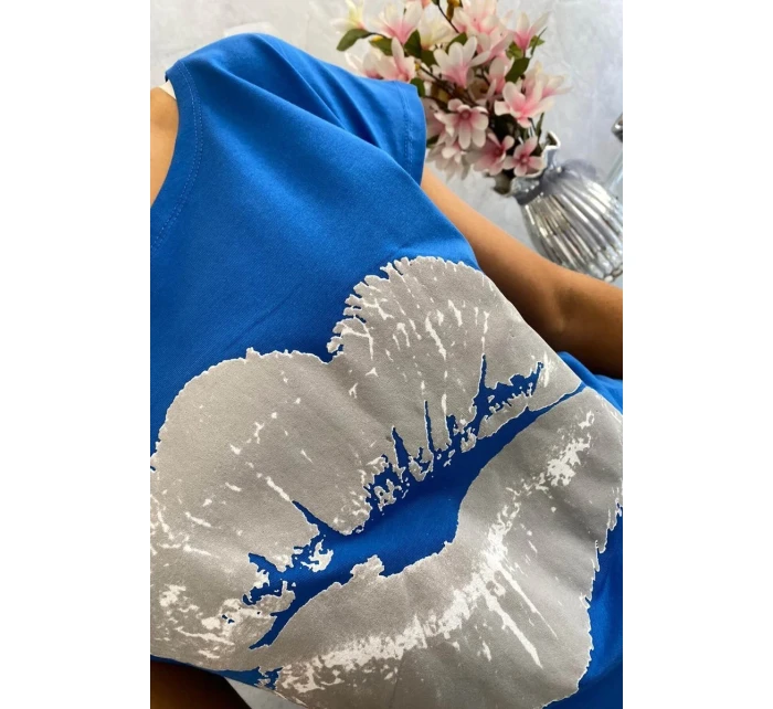 Blúzka s potlačou pier nevädzovo modrá