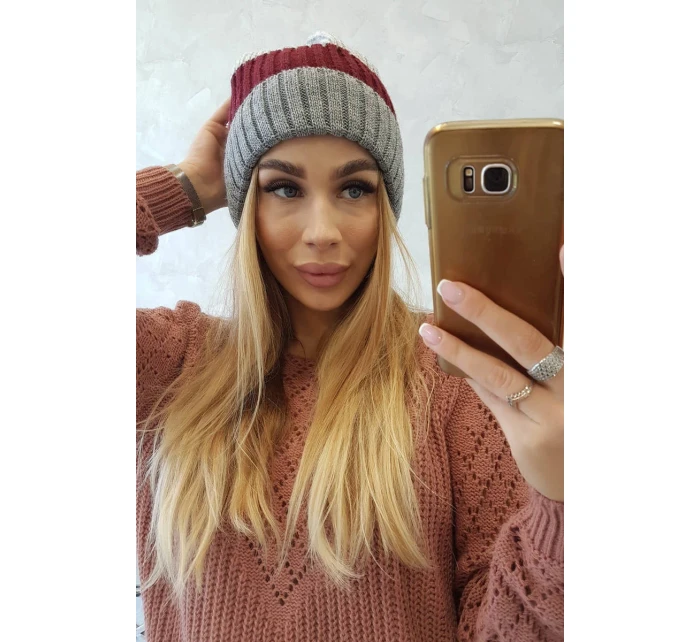 Fleecová čiapka Bojana K265 tmavo šedá+ bordó+svetlo šedá