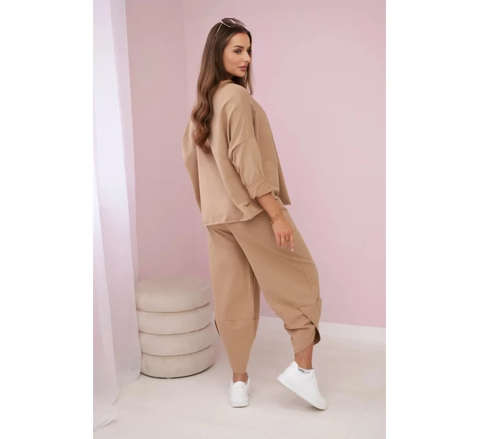 Bavlněná mikina kalhoty set Velbloud Bavlněná mikina kalhoty set Velbloud
