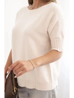 Dámsky viskózový sveter s krátkym rukávom béžovej farby