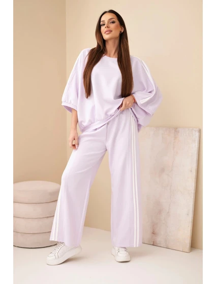 Dámský souprava viskózová máslo s širokou nohavicí a volnou blůzou světle fialový