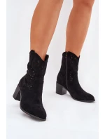 Dámské Ažurové Kožené Botky Na Podpatku model 21686926 Černé - S.Barski