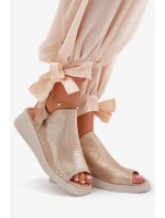 Sandały Damskie Na Koturnie Złote Mevinette Sandały Damskie Na Koturnie Złote Mevinette