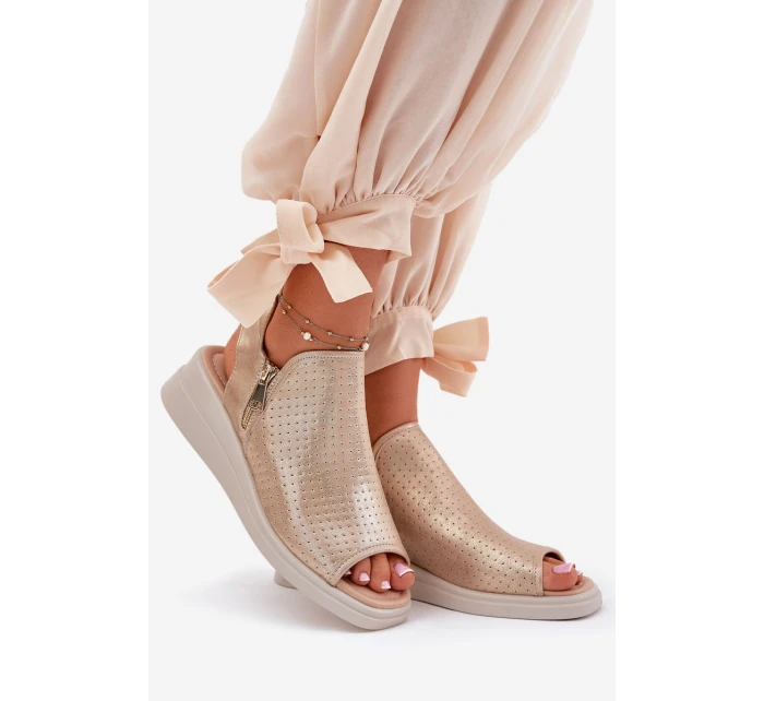 Sandały Damskie Na Koturnie Złote Mevinette Sandały Damskie Na Koturnie Złote Mevinette