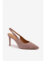 Dámské sandály na podpatku z přírodního semiše tmavě béžové Kandy