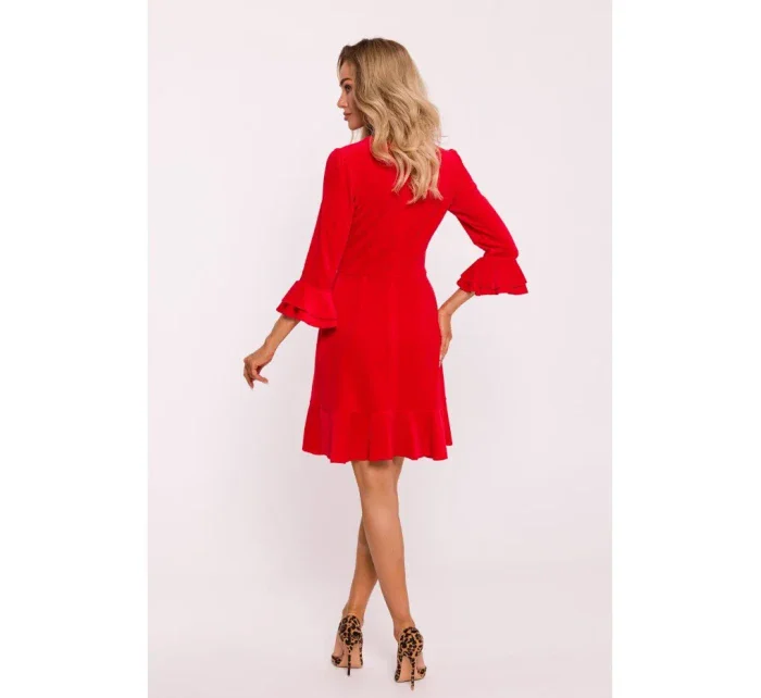 M825 Zamatové šaty s volánmi - červené