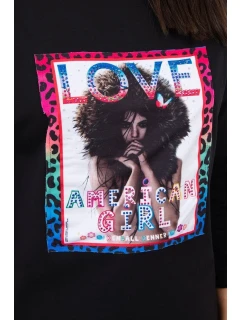 Americká dievčenská grafická blúzka čierna S/M - L/XL