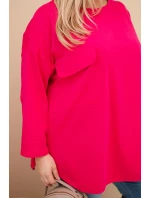 Dámská blůza Plus Size s bavlnou, kapsou a model 21837280 rukávem fuchsie - K-Fashion