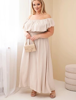 Plus veľkosť dámske šaty s volánom a elastickým pásom béžová