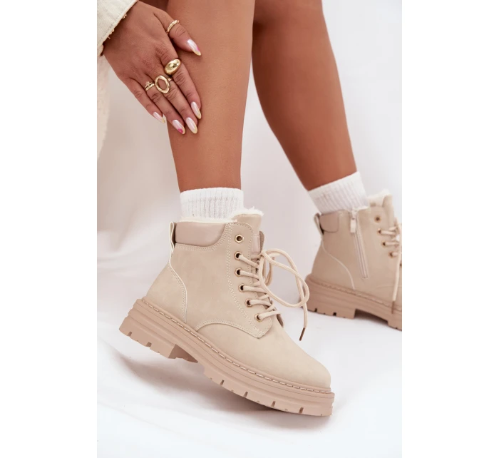 Trapery Damskie Ocieplane Futerkiem Na Zamek Jasnobeżowe Tharika