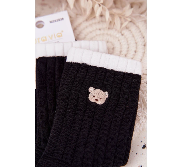 Dámské bavlněné ponožky s malým medvídkem černé